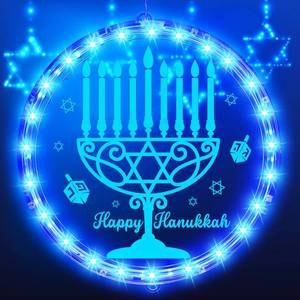 lot 7505 image: 9.45 Inch Hanukkah Window Lights Hanging Blue Chanukah Lights Chanukah Party Decorations Menorah Sign Blue Star of David for Jewish Celebration Indoor Outdoor Decor Home (Candle)