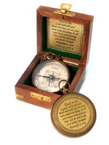 lot 7508 image: Trust in The Lord with All Your Heart -Proverbs 3 5-6 Quote Engraved Compass with Wooden Box, Baptism Gifts for Boys, Inspirational Gifts Men, Graduation Day Gifts, First Communion Gifts