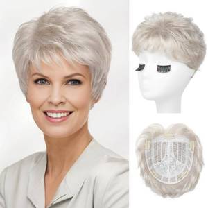 lot 7521 image: REECHO Hair Topper, Short Wiglet Hair Topper for Women with Thinning Large Coverage Synthetic Top Crown Hairpiece for Women (Pearl Platinum)