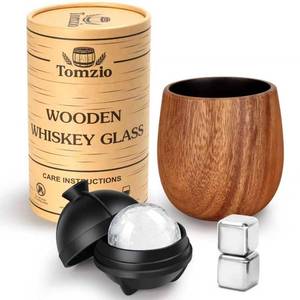 lot 7525 image: Tomzio Birthday Gifts For Him Original Charred Wooden Bourbon Drinking Glass Set,11oz Handcrafted Premium Natural Acacia Whiskey Tumbler, Whiskey Gifts for Men Who Have Everything (1 Pack Charred)