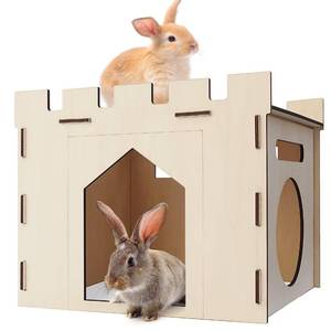 lot 7540 image: HIIMALEX Large Sturdy Bunny House with Spacious Balcony Hidey Detachable Playhouse for Rabbit Hideout Castle Tower Toys for Indoor Bunnies Guinea Pig Hamster Chinchilla Gerbil