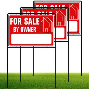 lot 7544 image: For Sale By Owner Yard Sign with Stakes, 30 inches High, Double-Sided Printing, For Sale By Owner Signs for Real Estate, Yard Sign for Home House Real Estate, (3 Pack)