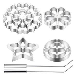 lot 7555 image: Ziliny 6 Pcs Rosette Iron Mold Set Bunuelos Mold with Handle Cooking Stamp Maker Kit Cookie Cutter Aluminum Alloy Waffle Maker with 3 Interchangeable Head Star Flower Circle(Aluminum)