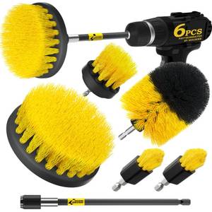 lot 7556 image: Holikme 6Pack Drill Brush Power Scrubber Cleaning Brush Extended Long Attachment Set All Purpose Drill Scrub Brushes Kit for Grout, Floor, Tub, Bathroom and Kitchen Surface,Scratch Brushes Yellow