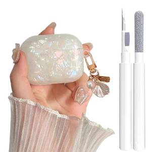 lot 7558 image: Cute Case for Airpods ProPro 2 Gen Cover Girl Women with Cleaner Pen, Shell Pattern Airpods iPod Pro 2nd1st Generation Cover Protective Skin with Luxury Pearl Keychain 202320222019, Colorful