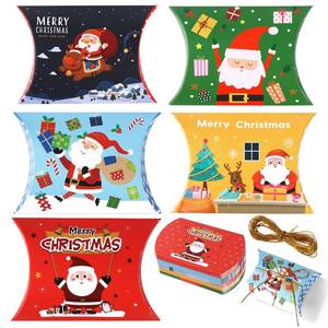 lot 7560 image: Sinbana 30pcs Christmas Pillow Boxes, Small Gift Card Holders with Gold Twine 5 Assorted Xmas Designs Gift Boxes for Candy Jewelry Party Favors (Santa Claus Style)