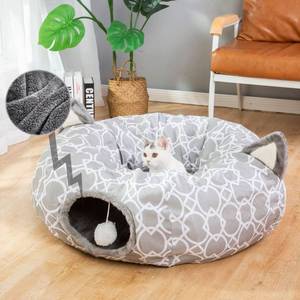 lot 7570 image: LUCKITTY Geometric Cat Tunnel Bed Under Christmas Tree Oxford Outside with Plush Inside,Cats Toys Collapsible Tunnel Tube with Balls, for Rabbits, Kittens, Ferrets,Puppy 3FT