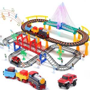 lot 7571 image: Electric Toddler Train Set Toy, Battery Powered Railway Train Track Toy Playset for Kids Ages 3 4 5, Boys and Girls