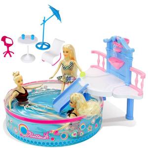 lot 7572 image: Glam Deluxe Doll Pool Playset with 7 Pcs Accessories, Fits 12 Inch Dolls, Kids Gifts for 3 to 8 Year Olds Girls, Bath Toys for Toddlers, Birthday & Xmas Gift for Girls & Kids Aged 3