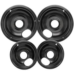 lot 7573 image: COZZIVITA Stove Drip Pan for Electric Stove Top, Compatible with Frigidaire 10% Energy Save by Enamel Spraying Prevent Bending and Rust Includes a Set of 4 Oven Burner Drip Pans, Black