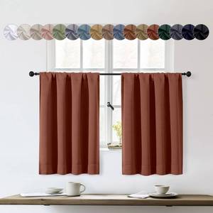 lot 7598 image: OWENIE Sally Terracotta Short Curtains 36 Inch Length 2 Panels Set, Half Window Small Rod Pocket Privacy Room Darkening Blackout Curtain Tiers for Kitchen Bathroom, 2 Pcs Each W40 x L36 Inch