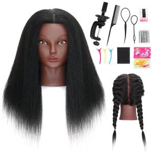 lot 7602 image: Mannequin Head with Human Hair 16 Cosmetology Manikin Doll Head with 100% Real Human Hair Mannequin Head for Braiding Hairstylists Cosmetology Students Practice Styling with Free Clamp Holder-Black
