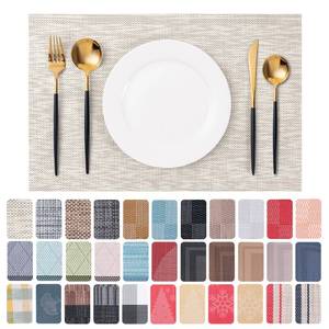 lot 7605 image: CADONO Placemats Set of 4 Washable IndoorOutdoor Vinyl Place Mats for Dining Table Durable Non-Slip Heat Resistant PVC Weave Table Mats Beige