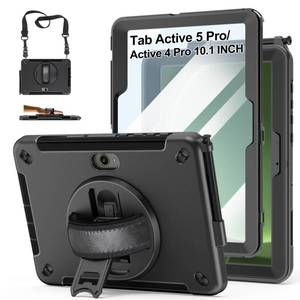 lot 7606 image: Case for Galaxy Tab Active 5 Pro 20254 Pro 20222019 10.1 Inch TPU Cocer with Stand- Screen Protector -Hand Strap - Shoulder Strap - Pencil Holder - Black