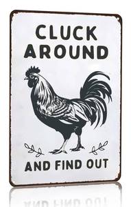 lot 7607 image: Smilelife Funny Chicken Gifts Chicken Cluck Around and Find Out Tin Sign for Home Farm Chicken Coop Farmhouse Kitchen Garden Decor 8 X 12 Inch (3020)