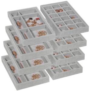 lot 7610 image: DIOMMELL 8 Pack Stackable Velvet Jewelry Trays Organizer, Jewelry Storage Box Display Trays Showcase Holder Closet Dresser Drawer Organizer for Earring Necklace Bracelet Ring Accessary