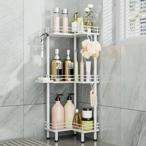 lot 7611 image: Consumest Corner Shower Caddy Standing - 3-Tier Stainless Steel Shower Organizer with Soap Holder and 4 Hooks, Large Capacity Corner Shelf Stand for Bathroom, Rest Room, White