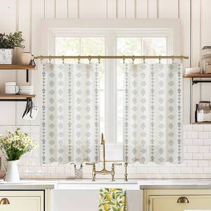 lot 7614 image: Lino Rosa French Country Curtains for Kitchen,Sheer Linen Nautical Geometric Aztec Western Curtains for Cabin,Dark Navy Blue