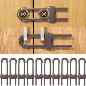 lot 7632 image: Jetec 10 Pieces Cabinet Locks for Babies, U-Shaped Proofing Drawers Safety Child Locks Adjustable, Easy to Use Childproof Latch for Knob Handle on Kitchen Door Storage Cupboard Closet (Brown)
