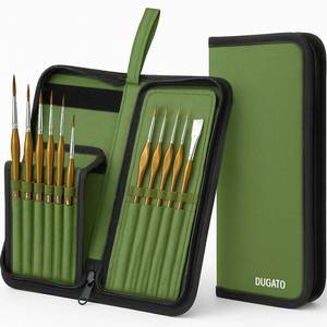 lot 7637 image: DUGATO Short Paint Brush Holder &amp Organizer 5.4x10.7 inches, Green Canvas Bag for Brushes up to 9.3 Length, Case Brush with 15 Slots, Artist Brush Carrying Case (Brush Not Included) Green