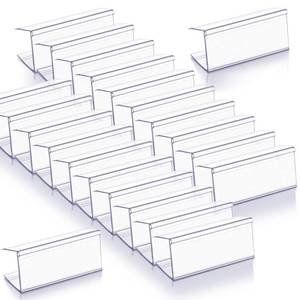 lot 7641 image: Weysat Wood Shelf Label Holders Clear Plastic Price Tag 2.4 in L x 1 in H for Bookshelf Shelves, Wood Shelf Sign and Ticket Holder, Clips On to Shelves 34 to 1 Thick