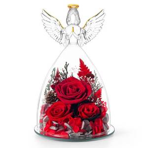 lot 7643 image: AIMEYE Valentines Day Roses Gifts for Women,Preserved Real Flowers Roses in Glass Angel Figurines,Valentines Day Gifts for Women Mom Wife Girlfriend.Red ONE WING BROKEN