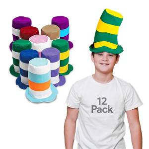 lot 7655 image: Funny Party Hats Stove Pipe Hats - Party Hats for Adults Felt Top Hat Bulk Assorted Color Group Costume Hats 12 Pack