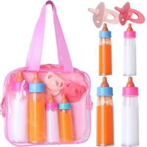 lot 7657 image: Baby Doll Bottles Accessories Set for Toddlers, 2 Milk Bottle 2 Juice Bottles and 2 Toy Pacifier (Red)