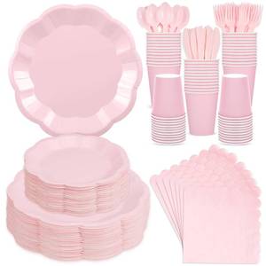 lot 7662 image: NatNarr 350 Pcs Pink Paper Plates and Napkins Set Include 9 Easter Plates, 7 Dessert Plate Disposable Scalloped Tableware Serve 50 Guest for Wedding Baby Shower Bridal Shower Birthday Mothers Day