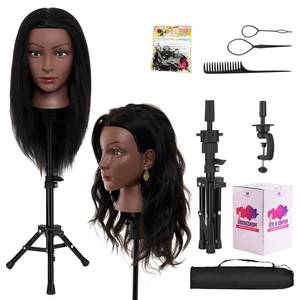lot 7666 image: 20-22 Inch Mannequin Head Human Hair with Stand,100% Real Human Hair Mannequin Head for Braiding,Cosmetology Manikin Doll Head for Styling with Table Clamp Hair Braiding Set(Brown)