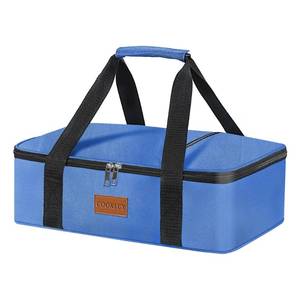 lot 7691 image: Cooklux Insulated Casserole Carrier - Single Layer Design, Thermal Bag for Hot&Cold Food Transport, Fits 9x13 Casserole Dish, Leak-Proof, Durable Nylon, Zip Pockets,Navy Blue