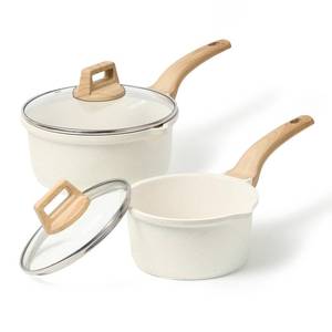 lot 7695 image: CAROTE 1.5Qt & 3.0Qt Sauce Pan Sets with Lid Cooking Pots Nonstick Saucepans Cookware Set with Pour Spout Small Kitchen Pot, Induction Comptable, Easy to Clean, PFOA FREE (White Granite)
