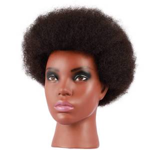 lot 7697 image: Kalyx African American Mannequin Head with 100% Human Hair Kinky Curly Hair Hairdresser Practice Styling Training Head Cosmetology Manikin Doll Head for Dye Cutting Braiding(137B)