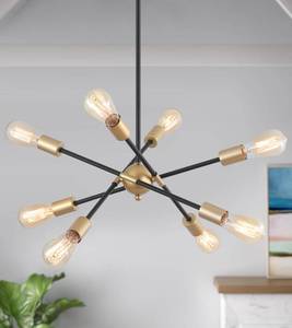 lot 7700 image: MEIXISUE 8 Lights Dining Room Light Fixtures Modern Sputnik Chandelier Black and Gold Mid Century Pendant Light for Kitchen Island Entryway Foyer Living Room UL Listed