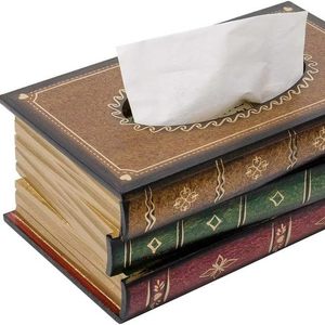 lot 7701 image: Crafted Classical Retro Wooden Tissue Box Cover Antique Book Design, Rectangular Napkin Holder &amp Paper Dispenser for Home, Office, Car, Kitchen, Living Room, and Bathroom (Multicolor)