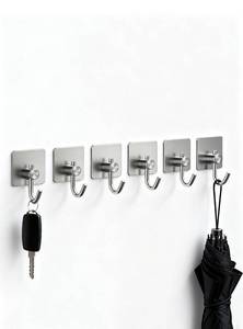 lot 7705 image: EDMILE Self Adhesive Towel Hooks, Waterproof Rustproof Stainless Steel Sticky Wall Hooks, No Damage for Bathroom Kitchen Shower Robe Coat Hanging, Silver