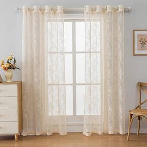lot 7710 image: Anytime Beige Lace Sheer Curtain Panels for Living Room Elegant Window Treatment Sets Light Filtering Translucent Draperies for Office (2 Panels,W55 x L84inch)