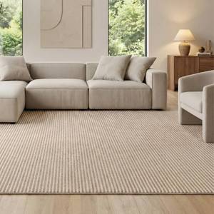 lot 7733 image: Bedsure 5x7 Faux Wool Area Rugs for Living Room, Machine Washable Carpet, Non-Slip Backing, Pet Friendly Throw Rug for Bedroom Dining Room, Natural Ivory