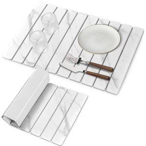 lot 7735 image: Large Stone Dish Drying Mats for Kitchen Counter, 24x16 Marble-Pattern, Fast Drying Collapsible Dish Drying Mat, Eco-Friendly Absorbent Diatomaceous Earth Mats for Dishes Bottles, Match Countertop
