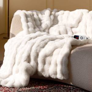 lot 7737 image: Electric Heated Blanket for Girls & Women, Soft & Luxurious, Faux Rabbit Fur Heating Throw Blankets, 6 Heat Settings, Overheat Protection, Quick Heating, Memory Function, Gift-Ready Design, 50x60
