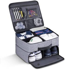 lot 7738 image: MAQTOIZ Large Golf Trunk Organizer, 2 Layer Car Golf Organizer with 2 Shoes Compartment, Golf Trunk Storage Locker for Golf Accessories, Balls, Tees, Clothes, Gloves, Golf Gifts for Men
