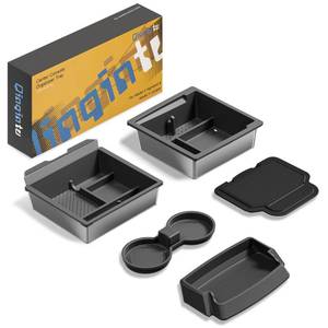 lot 7756 image: QINQINTU for Tesla Model Y Juniper(2025-2026) & Model 3 Highland(2024-2026) Center Console Organizer Slide Smoothly & Carbon Fiber Sunglasses Cup Holder for Tesla Model 3 Model Y Accessories Black