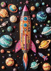 lot 7757 image: Naturelish Jigsaw Puzzles for Adults 1000 Pieces, Colorful Scene of Planets Puzzle, Spaceship Puzzle Challenging Game for Family Activity Home Decor, 22.5x22.5 Inches