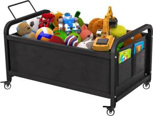 lot 7780 image: Ardier 80L Large Kids Toy Box with Wheels, Toy Chest Storage Organizer for Toddlers, Boys, Girls, Toy Storage Bin for Stuffed Animals, PlayRoom, Bedroom, Nursery, Living Room, Black