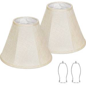 lot 7783 image: Lamp Shades Set of 2, Champagne Beige Bell Lamp Shades 6 x 13 x 10High, Medium Shade Replacement Fabric Natural Linen Hand Crafted(Spider Fitter), Harp Holders Included, Easy Assembly Required