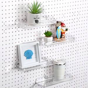 lot 7789 image: Vercraft 4 Set Acrylic Pegboard Shelves with Metal Hooks Pegboard Tray Organizer Accessories Organizing Tools for Display Wall Craft Room Home Garage Workbench(Clear)