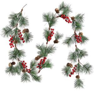 lot 7800 image: DearHouse 6FT Berry Christmas Garland with Pine Needles Berries Pinecones Winter Artificial Greenery Garland for Holiday Season Mantel Fireplace Table Runner Centerpiece New Year Decoration