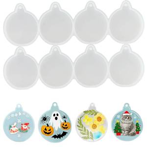 lot 7803 image: 2pcs 4-Cavity Deep Round Christmas Ornament Resin Mold,Round Silicone Keychain Molds for Epoxy Resin,Christmas Tree Decorations Christmas Bauble Silicone Mold Halloween