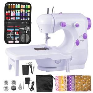 lot 7813 image: Easy Sewing Machine for Beginners Adult Mini Sewing Machines for Kids with Sew Kits, Foot Pedal and Extension Table Purple