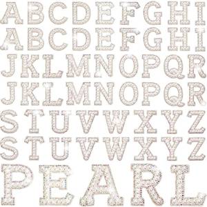 lot 7817 image: Canlierr 52 Pcs Self Adhesive Pearl Rhinestone Letter Patches Rhinestone A-z Glitter Pearl Sew on Patches Bling Letter Sticker Appliques Fabric Craft for DIY Clothes Bags Hats(Classic Style)